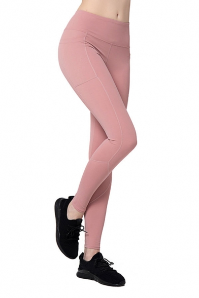Sexy Womens High Waist Ankle Length Skinny Stretchy Yoga Pants in Pink