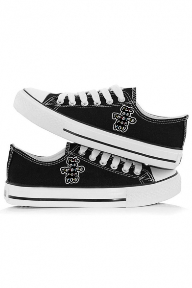 Street Letter Friends Print Canvas Shoes in Black