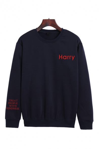 Trendy Letter Harry Styles Treat People With Kindness Printed Crew Neck Long Sleeve Relaxed Fit Pullover Sweatshirt