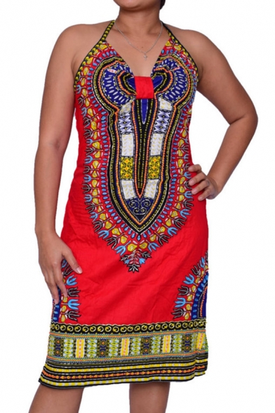 Women's African Vintage Floral Dashiki Tribal Short Dress