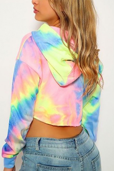 New Stylish Colorful Tie-Dyed Long Sleeves Loose Cropped Hoodie