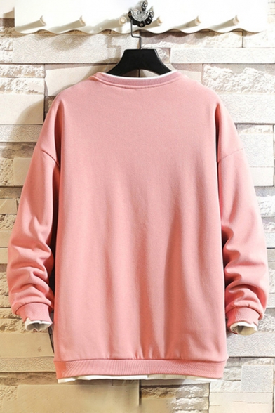 Vintage Mens Pullover Sweatshirt Faux Twinset Long Sleeve Relaxed Fit Crew Neck Pullover Sweatshirt
