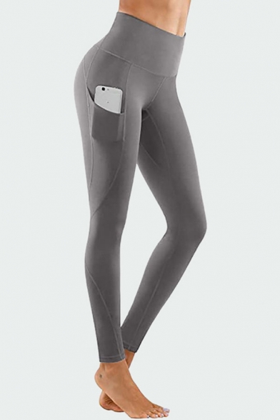 Dainty Leggings Top-stitching High-rise Pocket Skinny Full Length Regular Leggings for Women