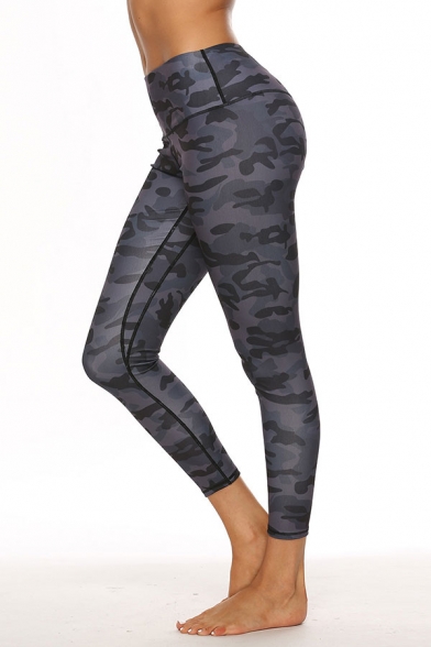 Fashion Womens Leggings Camouflage Pattern Top-stitching High Rise Ankle Length Skinny Stretch Regular Leggings for Training