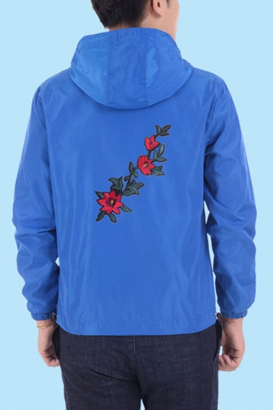 iYYVV Mens Thin Embroidery Rose Casual Sports Zipper Solid Color Coat Hoodie Jacket
