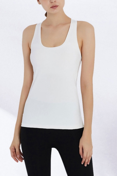 Sexy Womens Solid Color Scoop Neck Racerback Slim Fit Tank Top