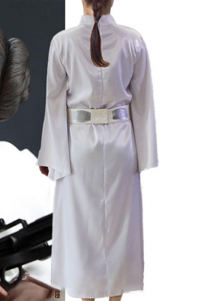 Womens Co-ords Simple Cosplay Princess Leia Large Hood Invisible Zipper Back Velcro Belt Dress Long Wide Sleeve Loose Fitted Co-ords