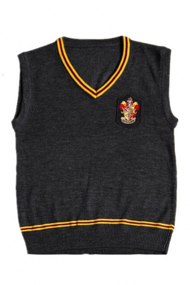 Harry Potter Cosplay University Badge Patched Striped Trim V-Neck Sweater Vest