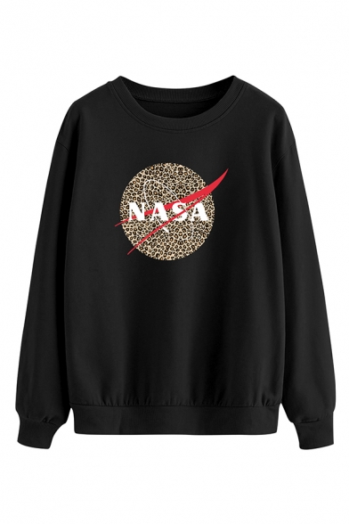 Womens Casual Sweatshirt Letter NASA Print Regular Fitted Long Sleeve Pullover Sweatshirt