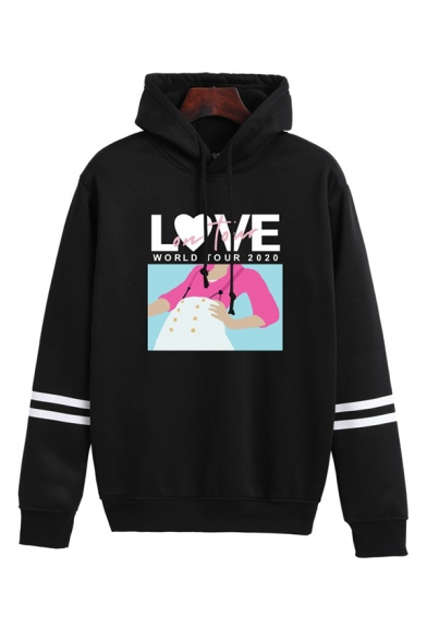Fashion Ladys Character Letter Printed Long Sleeve Pullover Drawstring Regular Fitted Hooded Sweatshirt