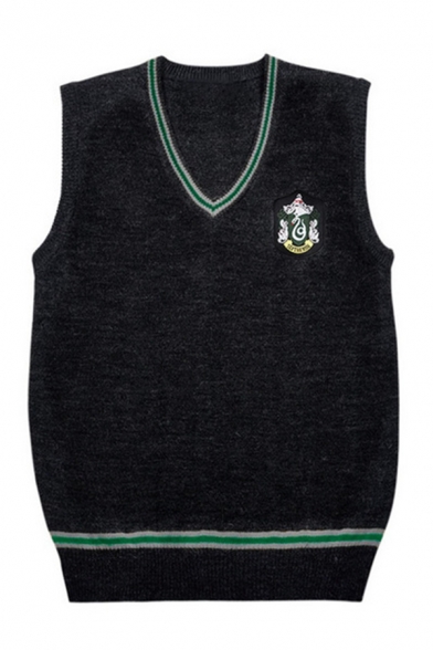 Harry Potter Cosplay University Badge Patched Striped Trim V-Neck Sweater Vest