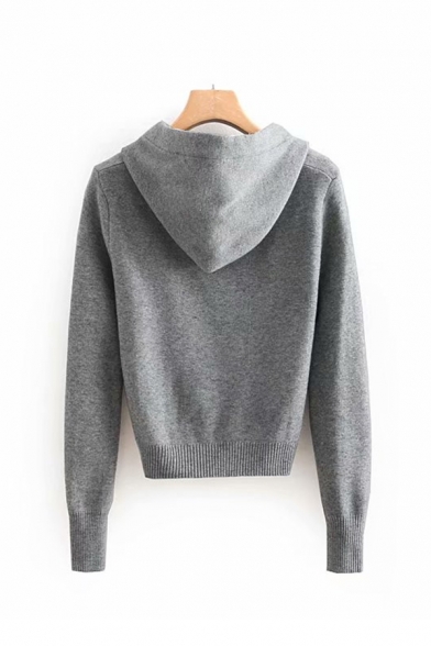 Plain Long Sleeve Rhinestone Embellished Drawstring Hood Sweater Womens Loose Hoodie