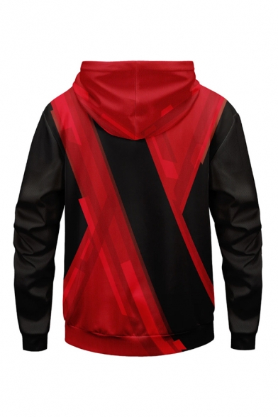 Modern Mens 3D Hooded Sweatshirt Black and Red Letter Printed Long Sleeve Drawstring Regular Fit Hooded Sweatshirt with Pocket