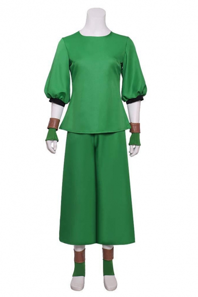 

Cool Color Block High Neck 3/4 Sleeve Asymmetrical Hem Slim Fitted Coat & Wide Leg Pants Casual Co-ords with Belt, Green, LC706029