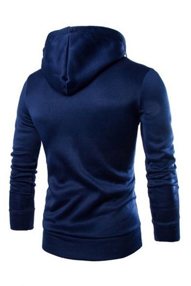 Chic Hoodie Solid Colored Zip Embellishment Drawstring Slim Fitted Long Sleeve Hoodie for Men