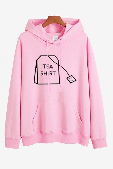 Preppy Hoodie Letter Tea Shirt Loose Fitted Drawstring Long Sleeve Graphic Hooded Sweatshirt for Women