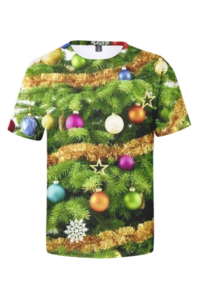 3D Bell Tree Printed Round Neck Short Sleeve T-Shirt