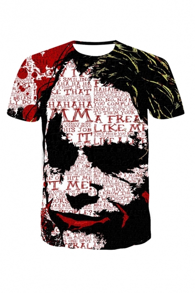 Cool Letter Graffiti Joker Clown Printed Short Sleeve Fitted T-Shirt