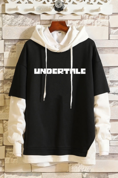 Casual Hoodie Heart Block Printed Drawstring Relaxed Fitted Long Sleeve Hooded Sweatshirt for Men