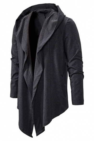 Trendy Coat Plain Open Front Long Sleeve Regular Fitted Shawl Collar Longline Coat for Men