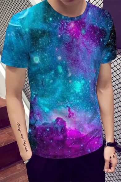 Chic 3D Galaxy Pattern Short Sleeve Round Neck Casual Summer Tee