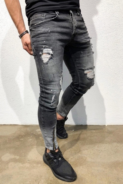 black skinny ripped biker jeans