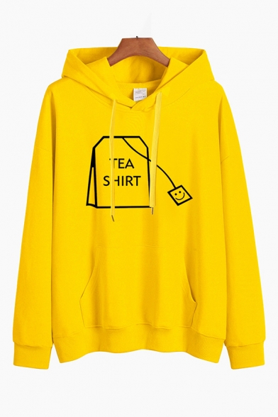 Preppy Hoodie Letter Tea Shirt Loose Fitted Drawstring Long Sleeve Graphic Hooded Sweatshirt for Women