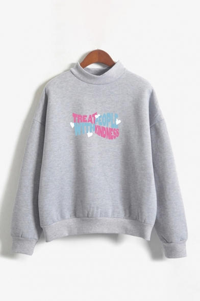 Trendy Letter Printed Long Sleeve Round Neck Pullover Regular Fitted Hoodie for Girls
