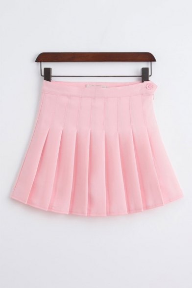 

Rabbit Heart Embroidered Contrast Braid Mini Pleated Skirt, LC471045