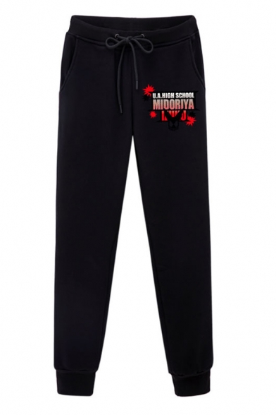 Popular Mens Pants Letter UA High School Pattern Drawstring Waist Cuffed 7/8 Length Tapered Fit Sweatpants