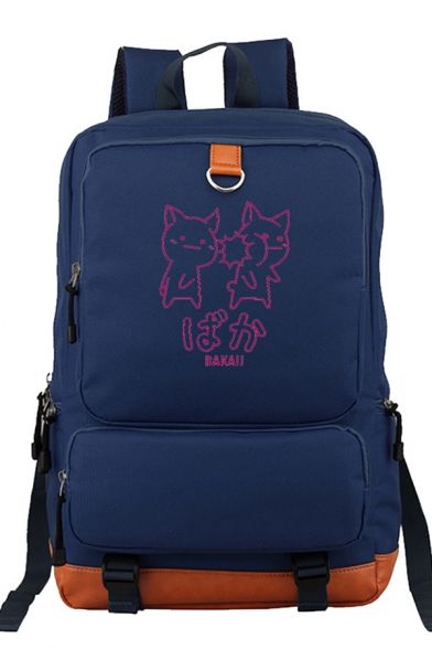 Students Lovely Japanese Letter Cat Graphic Utility Contrasted Large Capacity Backpack