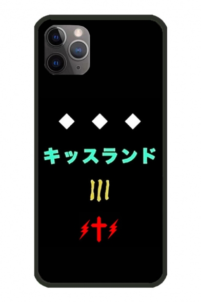 Trendy Cross Plaid Japanese Letter Printed Graphic iPhone Phone Case in Black