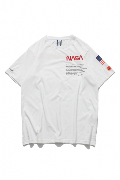 New Stylish NASA Printed Basic Round Neck Short Sleeve Casual T-Shirt