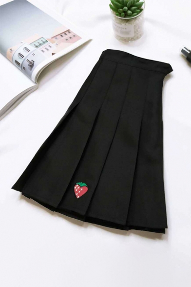 Fashion Embroidery Rose Floral Pattern Mini Pleated Skirt