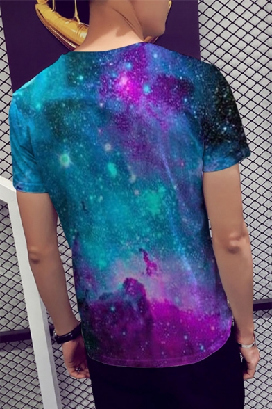 Chic 3D Galaxy Pattern Short Sleeve Round Neck Casual Summer Tee