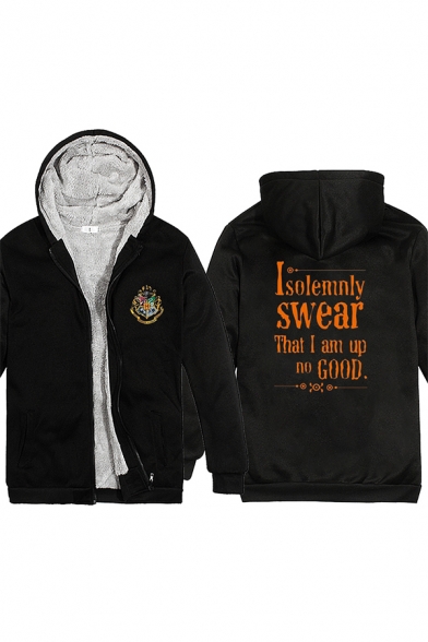 Cool Harry University Logo Chest Letter I SOLEMNLY SWEAR THAT I AM UP NO GOOD Print Zip Up Fit Hoodie