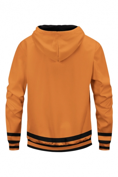 Fashion Orange Hooded Sweatshirt Colorblock Long Sleeve Pocket Drawstring Pullover Regular Fitted Hooded Sweatshirt for Men