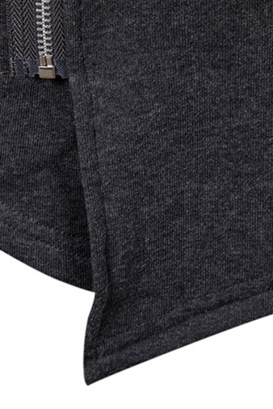Chic Hoodie Plain Drawstring Asymmetrical Hem Zip Pocket Regular Fitted Long Sleeve Hoodie for Men