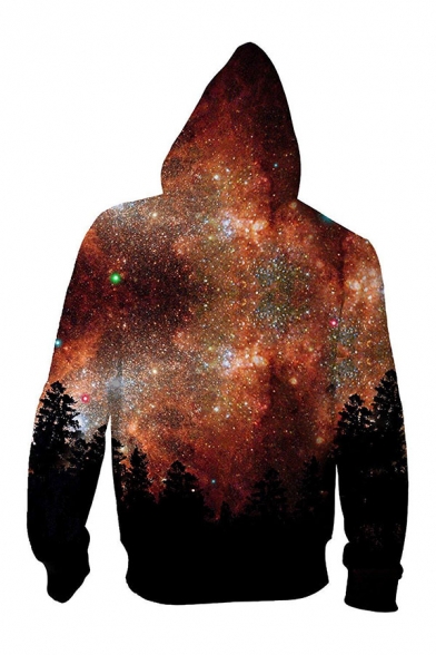 Trendy Galaxy Forest Printed Long Sleeves Zip-up Hoodie with Pockets