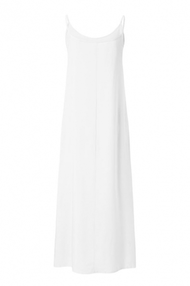 Comfort Loose Plain Round Neck Sleeveless Maxi Asymmetric Hem Dress