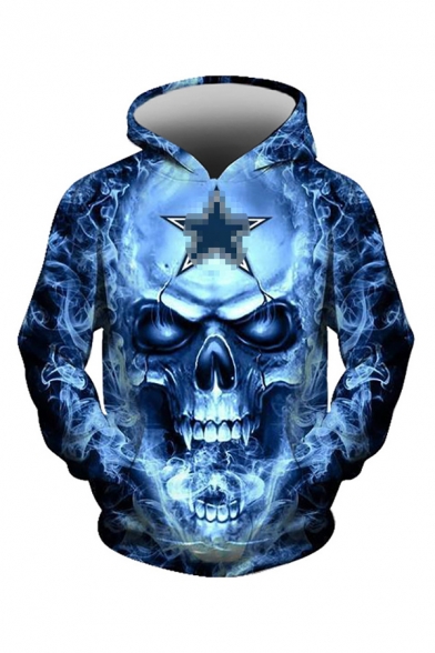 Popular 3D Hooded Sweatshirt Skeleton Pattern Pocket Drawstring Long Sleeve Fitted Hoodie for Men