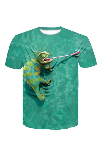 Stylish Men's Tee Top 3D Lizard Animal Pattern Short Sleeve Crew Neck Regular Fitted Tee Top