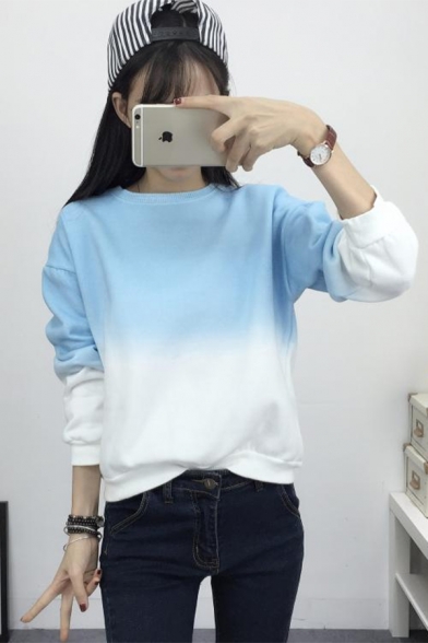 Chic Ombre Round Neck Long Sleeve Casual Sweatshirt