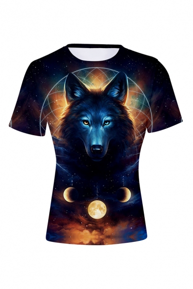New Trendy 3D Galaxy Wolf Print Summer Unisex Casual Loose T-Shirt