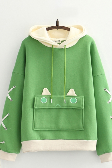 Eoailr Hoodies for Women Sweatshirts Pocket Cute Cartoon Frog Print Long Sleeve Hoodie Pullover Drawstring Tops