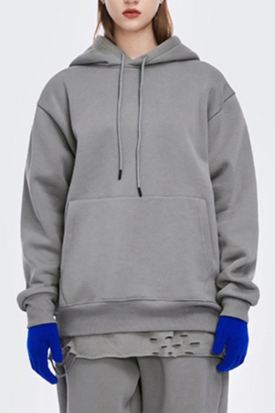 Casual Men's Hoodie Drawstring Hooded Front Pocket Solid Color Long Sleeve Oversize Hooded Sweatshirt