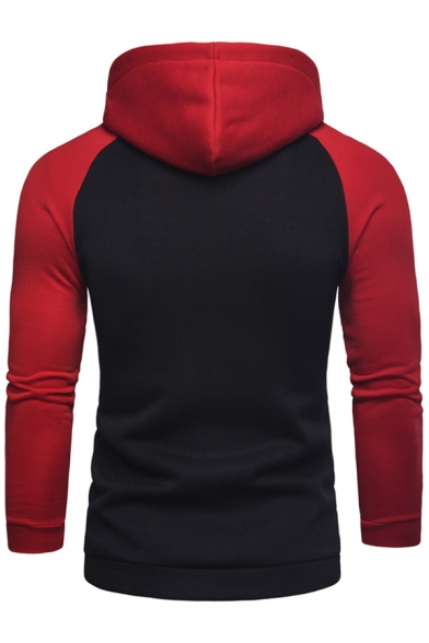 Mens Simple Letter Printed Colorblock Patched Long Sleeve Sport Fitted Hoodie