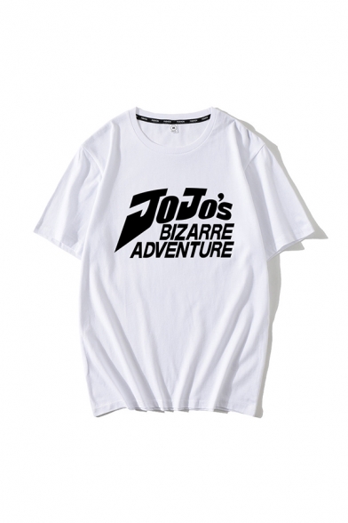 Mens T-Shirt Simple Figure Letter Print Anime Jojo's Bizarre Adventure Round Neck Loose Fitted Short Sleeve Tee Top