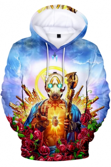 New Popular Unique Cool 3D Game Buddha Printed Long Sleeve Loose Sport Blue Hoodie