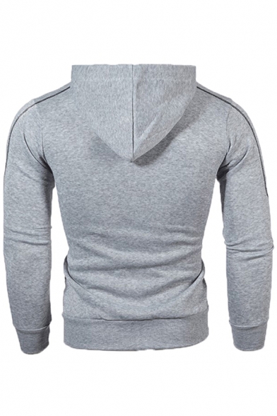 Novelty Mens Hoodie Contrasted Topstitching Drawstring Zipper up Slim Fitted Long Sleeve Hoodie